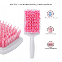 Brosse à cheveux rectangulaire avec poils en nylon et éponge, design creux pour le massage du cuir chevelu et le drainage de l'eau pour les cheveux mouillés