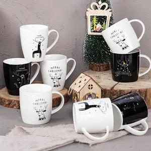 Best selling holiday limited Christmas applique ceramic tableware deer pattern ceramic cup black cup