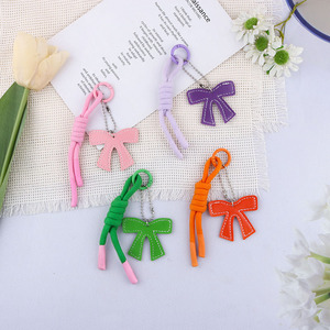 PU Leather Key Chain Exquisite Bowknot Design High Quality Stainless Steel <b>Keyring</b> New Fashionable Backpack Decoration - Product Image 2