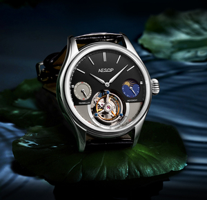 Montre pour homme haut de gamme, squelette, tourbillon, phase de lune, double fuseau horaire, mécanique manuelle - Product Image 2