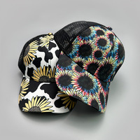 Casquette Trucker Unisexe à Imprimé Tournesol, Léopard et Vache, Style Western Bohème, en Maille, Snapback, Réglable, pour Streetwear, Extérieur, Pêche et Mode
