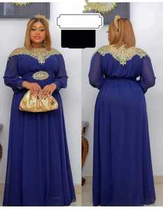 Robes pour femmes Robe en mousseline de soie Manches longues Kaftan <span class=keywords><strong>Boubou</strong></span> avec ceinture - Product Image 3