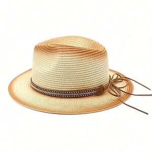 Custom Unisex Vintage Ombre <b>Printed</b> <b>Paper</b> Straw <b>Sun</b> Hat New Trendy Panama Style with Rivet Belt for Outdoor Beach & Travel - Product Image 6