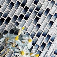 Gradien Biru Strip Laminated Glossy Crystal Kaca Mosaik Ubin Untuk Kamar Mandi Modern Backsplash Dapur Aksen Dinding Proyek