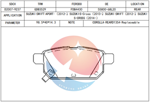 Pastilla de Freno de Cerámica Clásica SDCX D2007-9237/D9066M 55800-68L00 para MARUTI SUZUKI S-CROSS / <span class=keywords><strong>Baleno</strong></span> / Escudo / Swift IV - Product Image 2