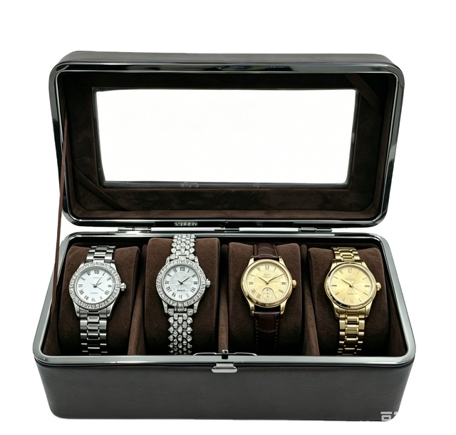 Luxury 4-Slot Leather Watch Storage Box, Transparent Window Display Case for Collectors Wholesale  Watch Box