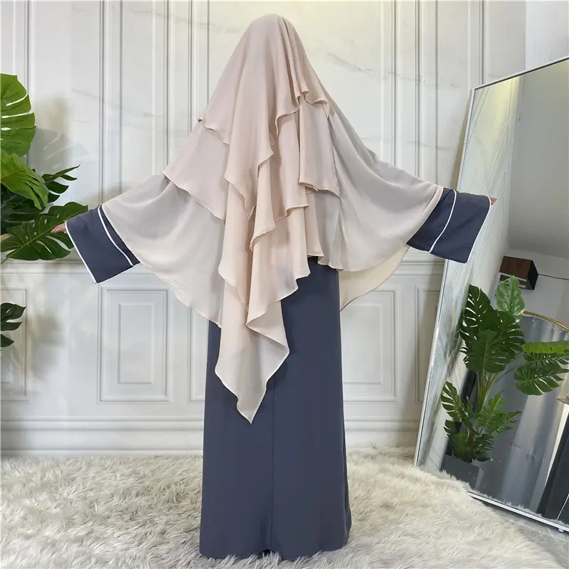 Nuovo Design moda musulmana Khimar Jilbab 3 strati Premium Chiffon Khimar Jilbab Hijab materiale morbido di lusso per le donne