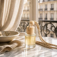 Diffuseur suspendu en verre rond rechargeable de 8 ml avec couvercle en bois naturel, pendentif pour huiles essentielles, pour la maison et la voiture