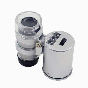 LEDとUVライト付き拡大鏡 シルバー 50倍顕微鏡ランプ 7倍 45倍 40倍 ステレオ 160倍 10倍 ダイヤモンドトリプレットルーペ - Product Image 1