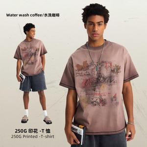 เสื้อยืดโอเวอร์ไซส์ผู้ชาย 250 กรัม สไตล์วินเทจ ล้างทำสีซีด ลายกราฟิก พิมพ์ลายแบบ DTG คอกลม สตรีทแวร์ - Product Image 2