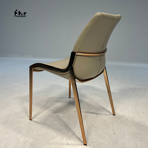 Modern Khaki PU Leather Dining Chair Diamond Quilted Back Polished Gold Metal Legs for Hotel Restaurant - Product Image 3