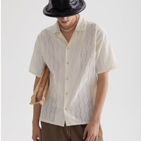 Chemise habillée personnalisée, décontractée à col boutonné - Design col cubain, chemise unie vintage perlée respirante à manches courtes pour homme