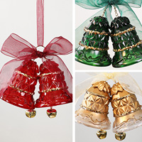 Décorations suspendues pour sapin de Noël, clochettes doubles semi-transparentes en PET avec nœud en organza, ornements clochettes pour couronnes de Noël et boîtes cadeaux DIY