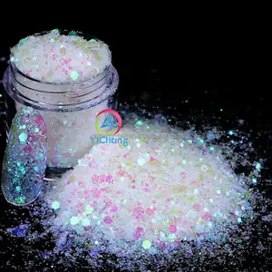 Wholesale White Iridescent Glitter Rainbow Flakes Transparent Opal Chunky Glitter for Tumbler Resin Slime Cometic