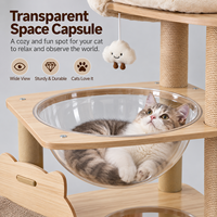 Arbre à chat en bois multi-niveaux de 150 cm avec capsule spatiale transparente, poteaux à gratter en sisal, maisonnette confortable pour chat, échelle d'escalade