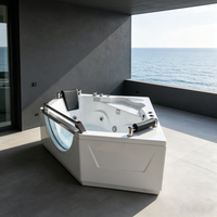 Jacuzzi d'angle moderne pour villa, spa, massage, deux personnes, à bulles d'air, en acrylique, rectangulaire, avec 6 jets de surf et LED, best-seller Zevana