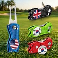 Stainless Steel Switchblade Golf Divot Tool Custom Logo Magnetic Blank Golf Ball Marker Golf Gift for Golfer Men Women