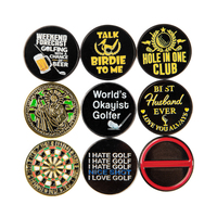 Ensemble de marqueurs de balle de golf magnétiques avec clip pour chapeau, en métal émaillé doré, boîte de rangement, thèmes variés, ensemble cadeau de golf de collection, logo personnalisé OEM