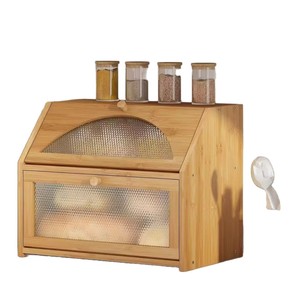 Bamboo Bread Storage Box 16.4x7.5x6.5 Inches Double Layer With Transparent Lid For <b>Kitchen</b> Countertop - Product Image 2