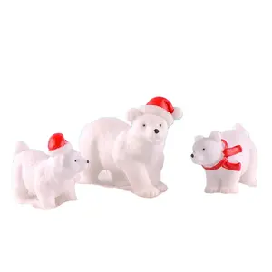 Estatuilla de simulación en miniatura, regalo de Navidad, colgante de llavero de oso Polar blanco, Mini manualidades de resina para escritorio, jardín, decoración del hogar