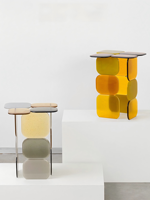 Table d'appoint Memphis en verre coloré, style patchwork géométrique, table d'appoint vintage en verre dégradé