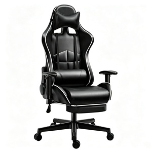 Chaise de jeu robuste <span class=keywords><strong>à</strong></span> dossier haut en cuir PU, pivotante <span class=keywords><strong>à</strong></span> 360 degrés, avec base en métal et repose-pieds pour adultes corpulents - Product Image 1