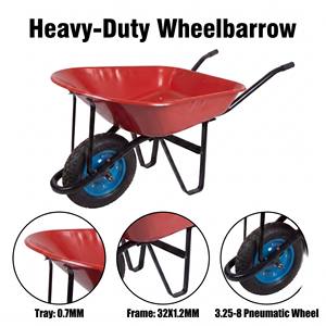 WB7200 130kg Heavy Duty Construction Wheelbarrow 3.25-8 Pneumatic Rubber <b>Wheel</b> Carretilla Powder Coated 0.7mm Metal Tray - Product Image 5