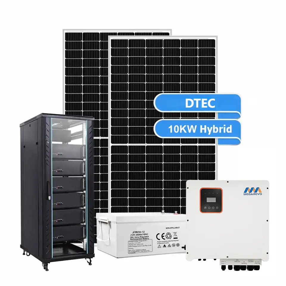 Megarevo Kit de painel solar híbrido para sistema de energia solar 8kw-20kw, bateria de íon de lítio e controlador MPPT, venda imperdível