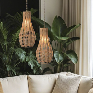 Handmade Cotton <b>Rope</b> Pendant Lampshade Bell Shape Off White Brown Eco Friendly Indoor Decorative <b>Lighting</b> Fixture - Product Image 3