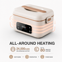 Boîte à lunch électrique sans fil rechargeable sur batterie, chauffe-plats portable 1,1-2,0 L en acier inoxydable avec minuterie, pour soins bucco-dentaires