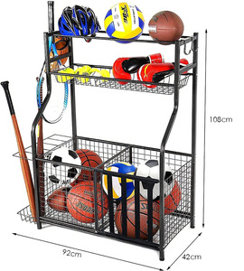 Einfach zu montierende Sporta us rüstung Lagerung mit Körben und Seiten haken Hut Hänge gestell Spielball Garage Lagerung für Sport bälle - Product Image 2