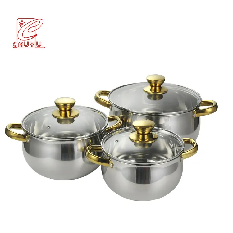 New Modern 6 Cái Bếp Nấu Ăn Ware Thép Không Gỉ Nồi Soong Set Với Vàng Xử Lý Tencere Setleri