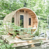 Kapsul Sauna Spa Portabel Inframerah Kayu Solid Modern Hemlock/Red Cedar untuk Luar Ruangan dengan Shower Uap Elektrik Kombinasi Villa Merah