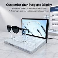 Présentoir de Luxe pour Lunettes avec Base Robuste Blanche, Angle Réglable, Panneau Guide Lumineux LED en Acrylique Transparent, Support de Comptoir, Montage Facile