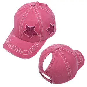 Fashion Hot Sale Star Ripped Ponytail Baseball Cap Men And Women Adjustable Outdoor Sun Visor Hat