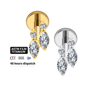 Boucles d'oreilles en titane, <span class=keywords><strong>double</strong></span> marquise CZ, minimaliste, luxe, labret, <span class=keywords><strong>piercing</strong></span> interne pour oreille, lèvre, bijoux pour cartilage, hélix, <span class=keywords><strong>tragus</strong></span> - Product Image 1