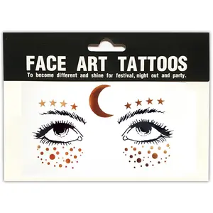 Tatuaje de pecas para maquillaje facial, pegatina de papel de aluminio temporal, calcomanía de ojo de oro bloqueado