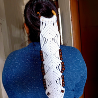 Basantpriya Nouveauté : Bandeau pour cheveux en macramé de coton fait main avec perles en bois pour style queue de cheval