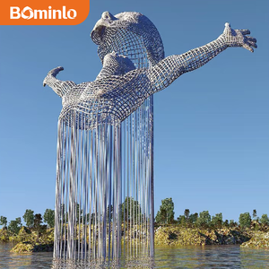 Scultura Personalizzata Grande Torso Umano in Acciaio Inossidabile con Struttura a Filo Metallico, Aste Verticali che Sporgono dall'Acqua per Piazze Fronte Lago - Product Image 1