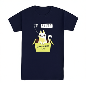 T-shirt Schrodinger's Cat Blu Scuro Unisex per Adulti Girocollo Manica Corta Design Grafico Fisica Quantistica - Product Image 2