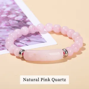 Pulsera de cuarzo rosa con cuentas de energía, brazalete de cuarzo Natural, rectangular, gran oferta