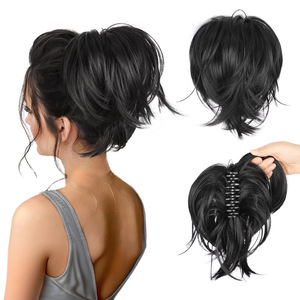Perruques synthétiques pour femmes en gros avec pinces à griffes anneaux de <span class=keywords><strong>cheveux</strong></span> de queue de poulet en désordre beignet petits pains perruques <span class=keywords><strong>chignon</strong></span> des usines - Product Image 1