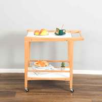 Chariot de cuisine moderne à deux niveaux en bois, bambou et MDF blanc avec roulettes et poignée, écologique et multifonctionnel pour salon, boissons et aliments