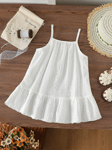 Vestito Estivo da Bambina Stile Principessa, Tinta Unita, Traspirante, Delicato, con Nappe e Gonna a Trapezio, con Bretelle - Product Image 2