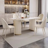 Ensemble de table et chaises de salle à manger ovales en marbre moderne de luxe, 4, 6 ou 8 places, blanc crème, meubles pour restaurant, salon, cuisine