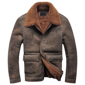 Mens Lamb Fur <strong>Bomber</strong> <strong>B3</strong> Leather <strong>Jacket</strong> Sheepskin Double Face Shearling Coat Oversize Genuine Leather <strong>Jacket</strong> - Product Image 6