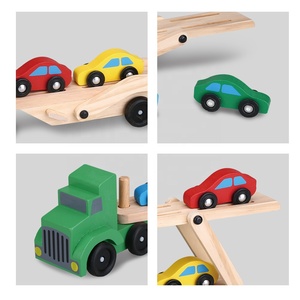 Happy Earth-Camión de transporte de madera, juguete de 4 Mini coches coloridos, juego de transporte de vehículos de empuje educativo, niños pequeños en edad preescolar - Product Image 4