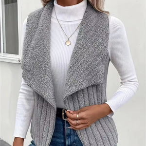 Manteau d'hiver décontracté pour <span class=keywords><strong>femme</strong></span> avec veste en fausse <span class=keywords><strong>fourrure</strong></span> sur le devant et gilet <span class=keywords><strong>sans</strong></span> manches motif Sherpa natif imprimé chaud et flou - Product Image 1