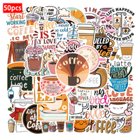 50 pegatinas de café para PVC, impermeables, para coche, teléfono móvil, portátil, botella de agua