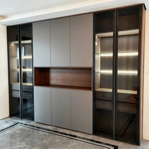 <span class=keywords><strong>Buffet</strong></span> sur mesure <span class=keywords><strong>gris</strong></span> mat pour toute la maison, rangement de salle à manger en panneaux de bois écologiques - Product Image 1